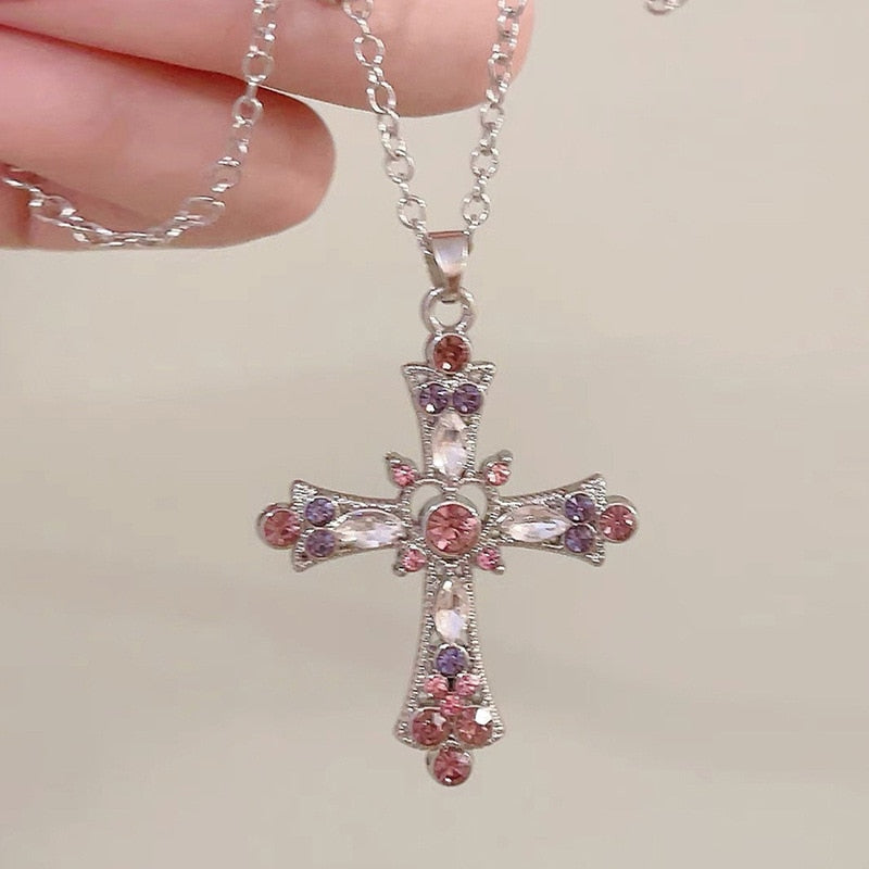 Pink Coquette Cross Necklace