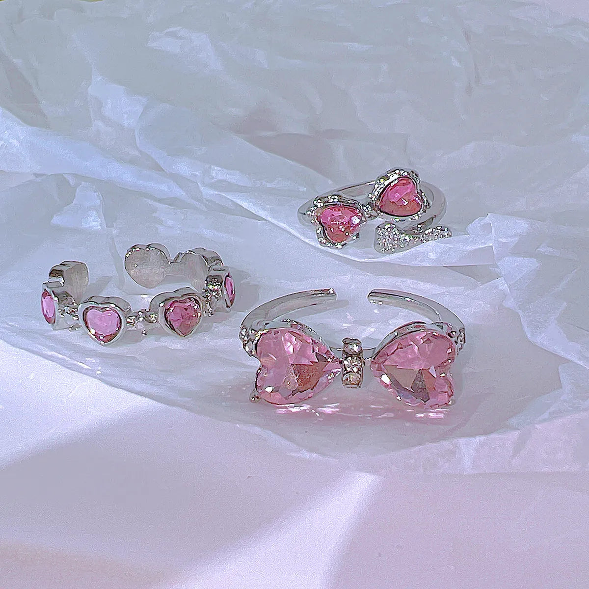 Pink Crystal Coquette Rings