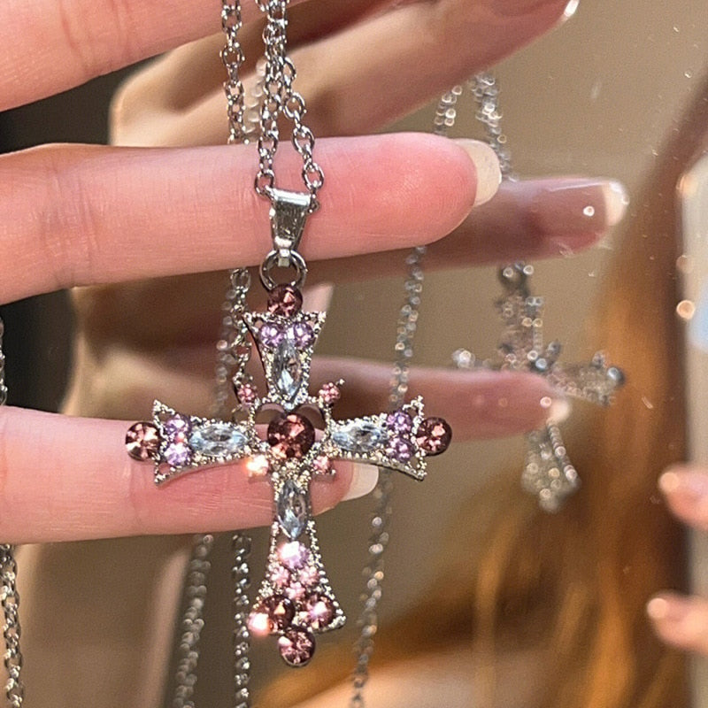 Pink Coquette Cross Necklace