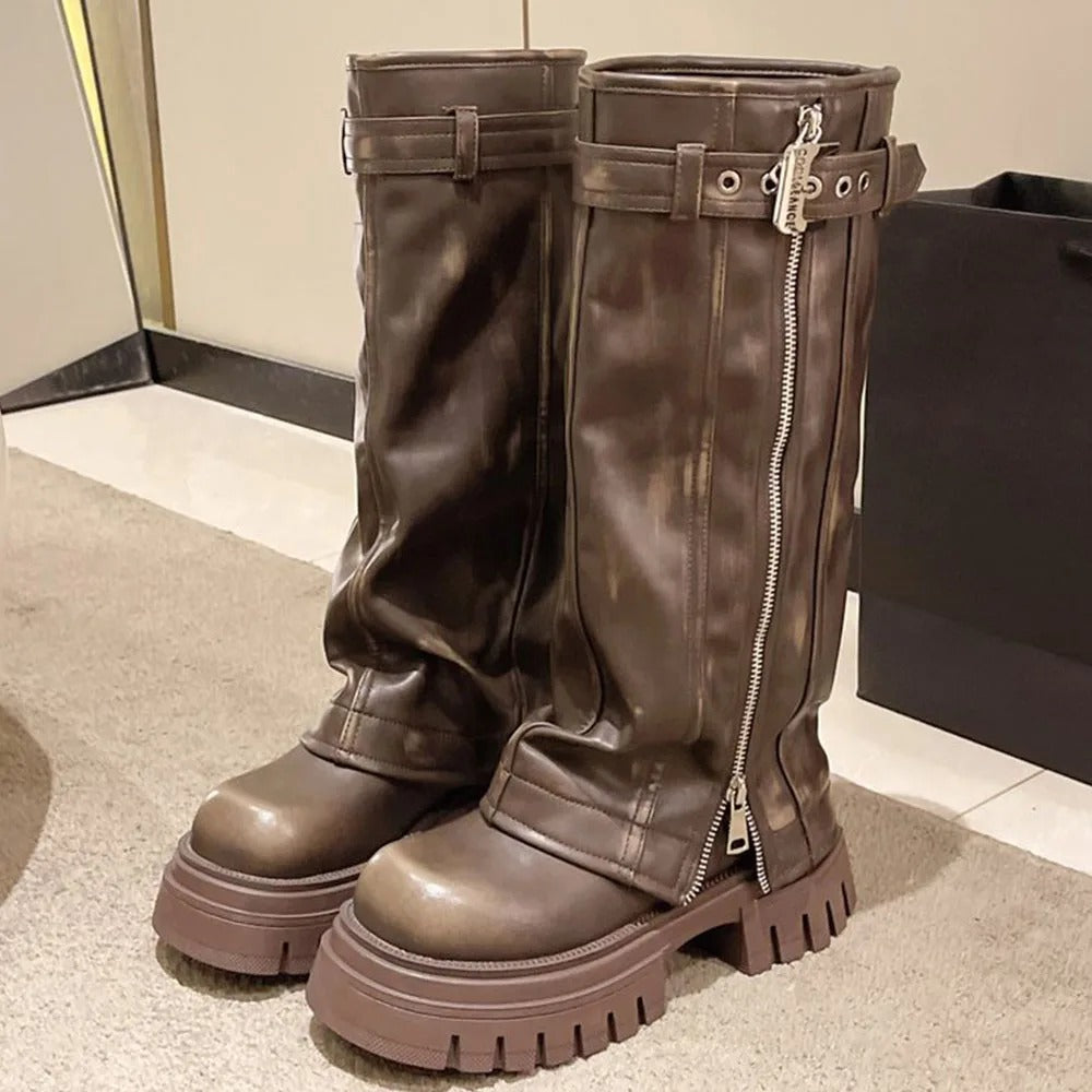 Fold Over Over the Knee Chunky Boots