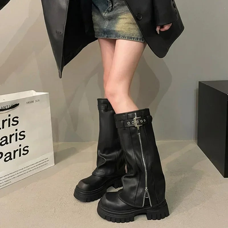 Fold Over Over the Knee Chunky Boots