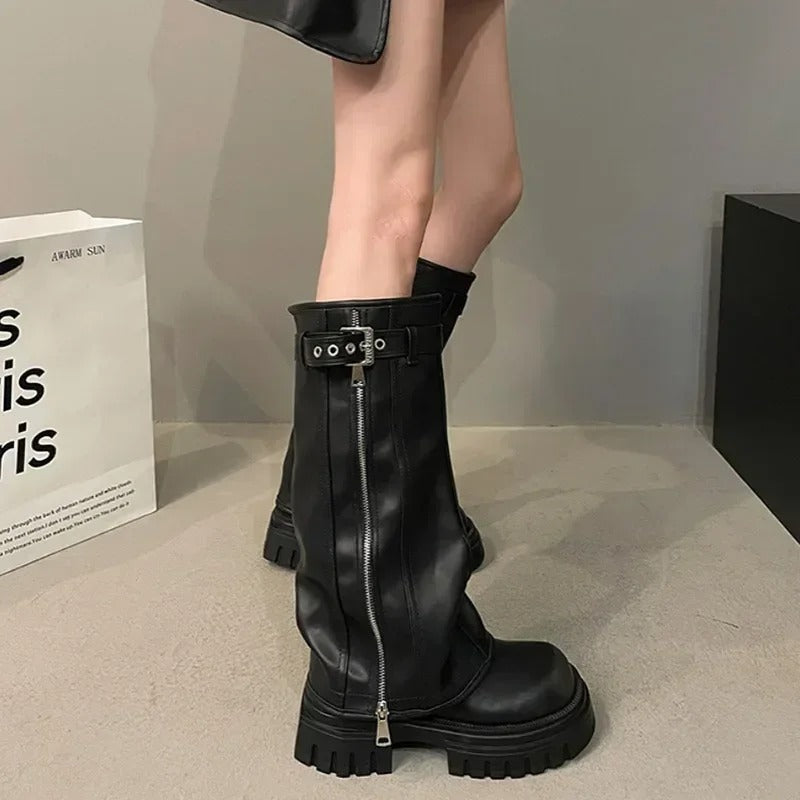 Fold Over Over the Knee Chunky Boots