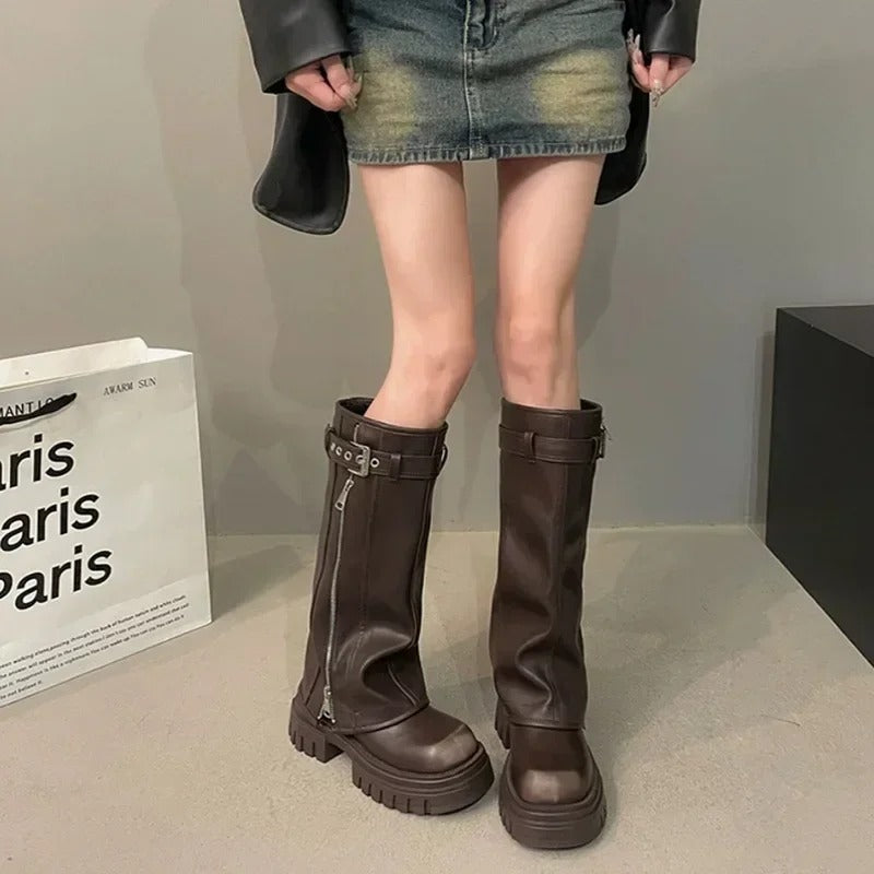 Fold Over Over the Knee Chunky Boots