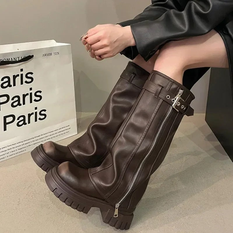 Fold Over Over the Knee Chunky Boots