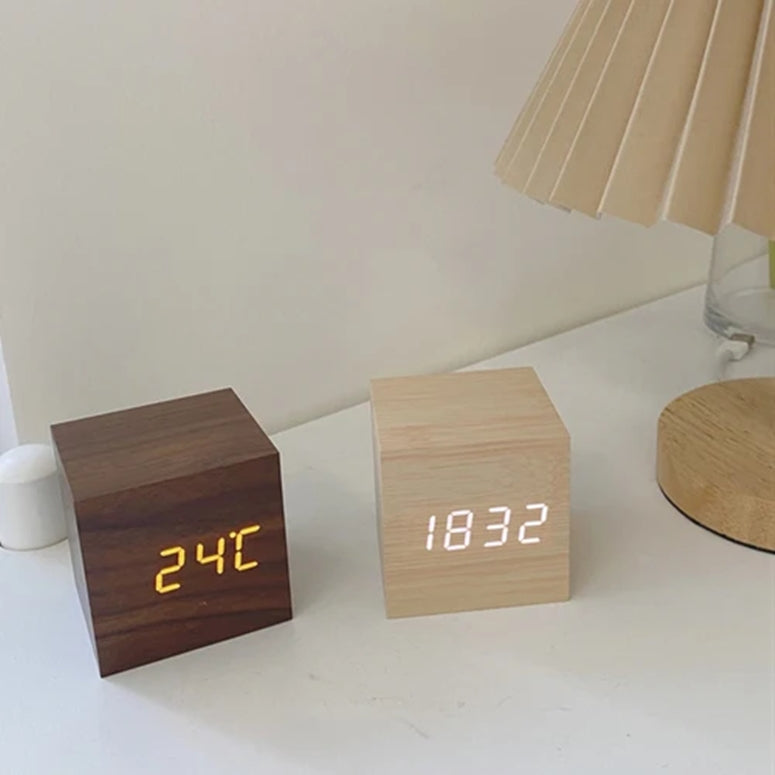 Cube Wooden Alarm Clock
