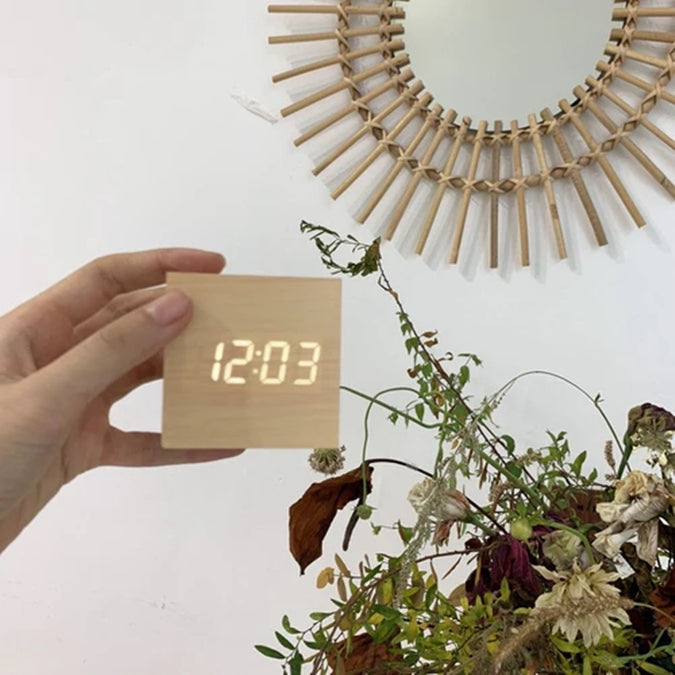 Cube Wooden Alarm Clock