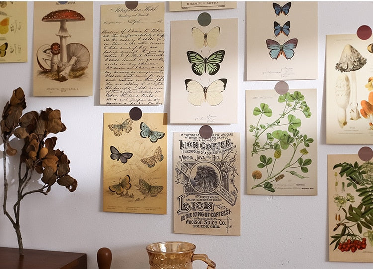 Butterflies & Mushrooms Cottagecore Aesthetic Postcards 30pcs
