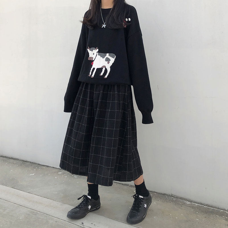 Academia Vintage Grid Skirt