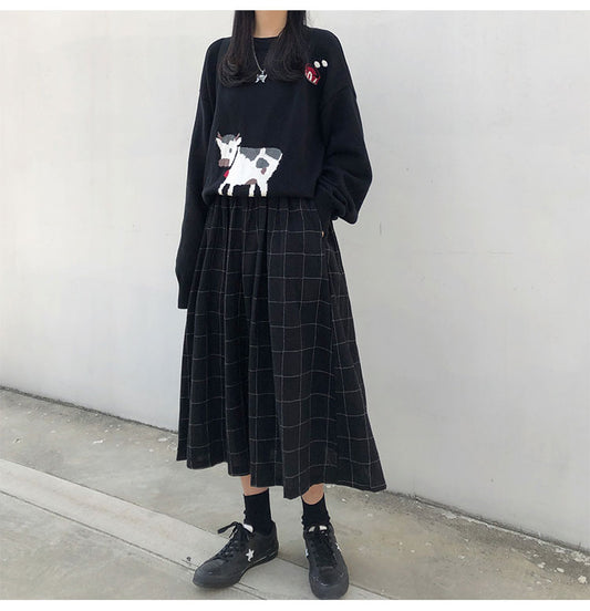 Academia Vintage Grid Skirt