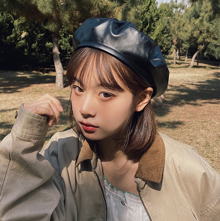 Faux Leather Beret