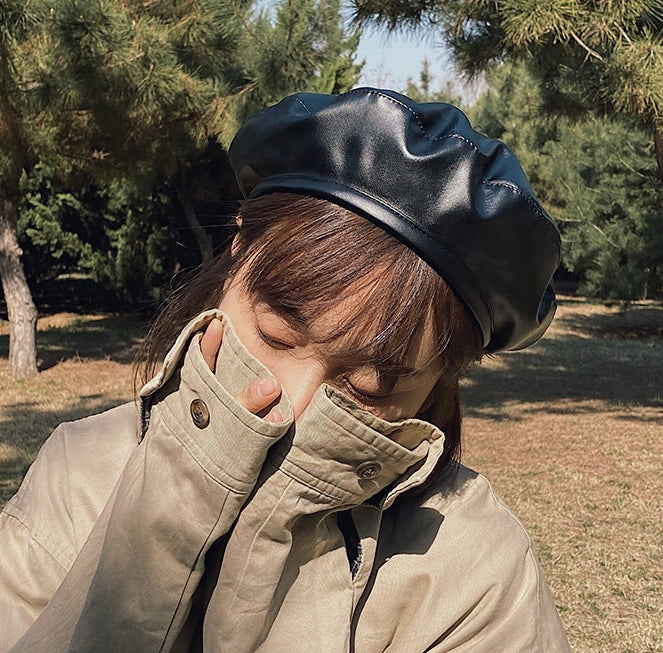 Faux Leather Beret