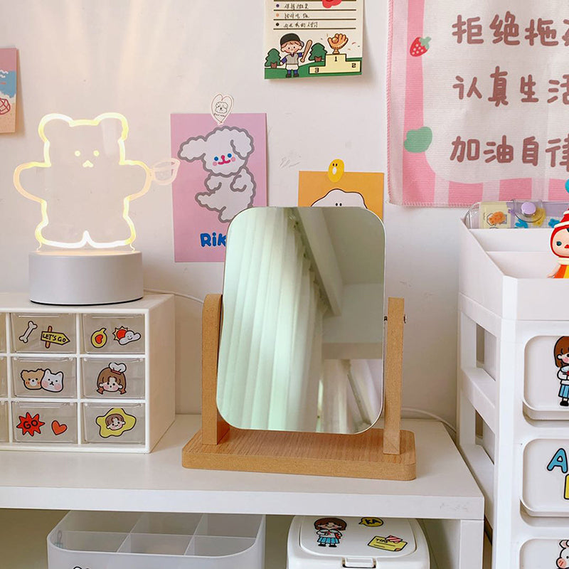 Rotating Minimalist Wooden Mirror