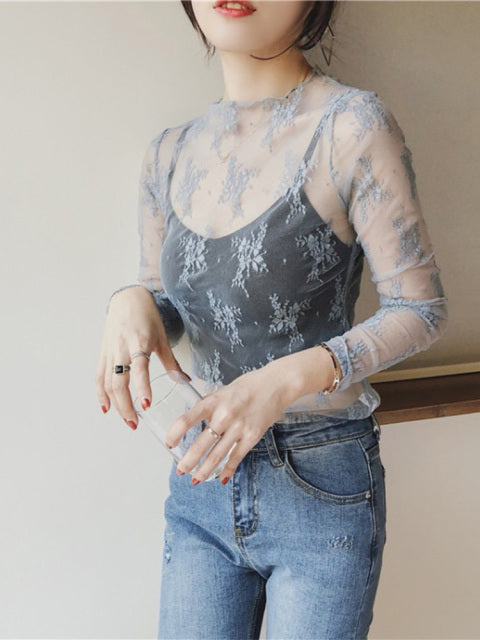 Mesh Lace Floral Blouse