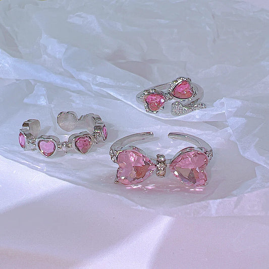 Pink Crystal Coquette Rings