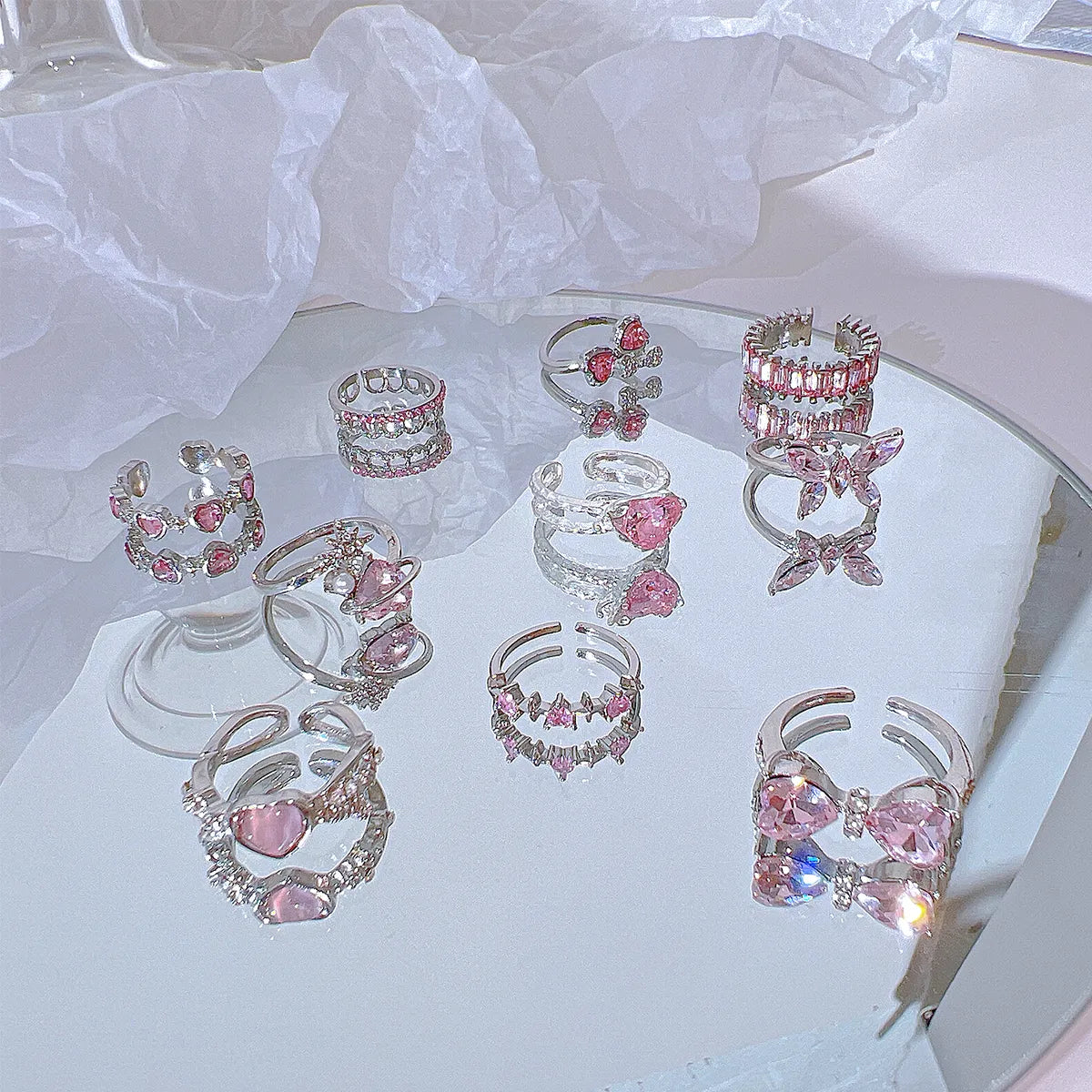 Pink Crystal Coquette Rings