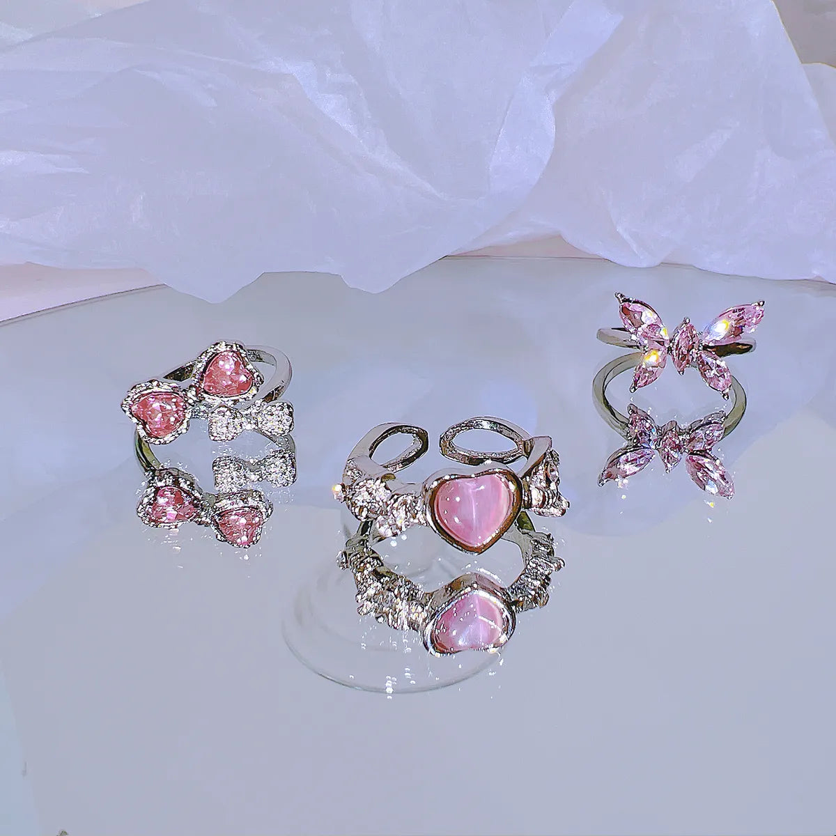 Pink Crystal Coquette Rings