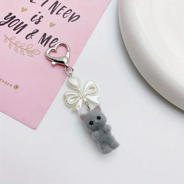 Fuzzy Cat Coquette Keychain