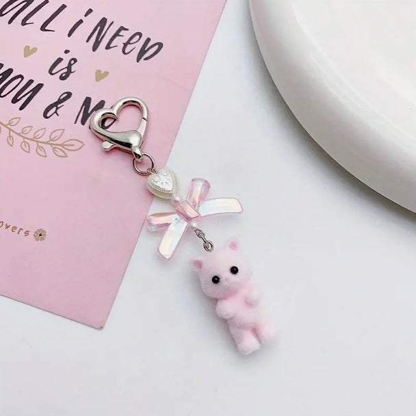 Fuzzy Cat Coquette Keychain