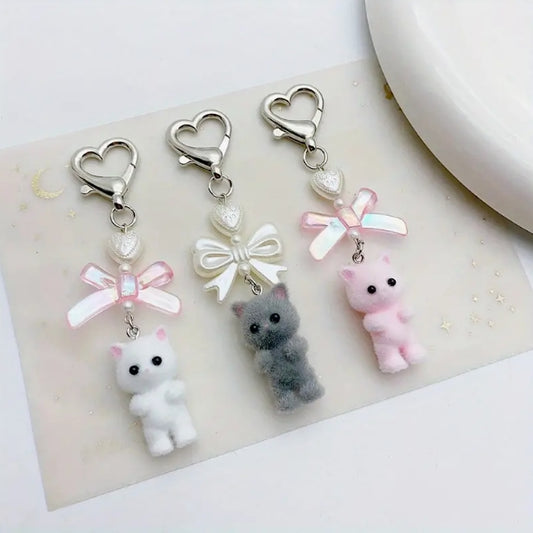 Fuzzy Cat Coquette Keychain