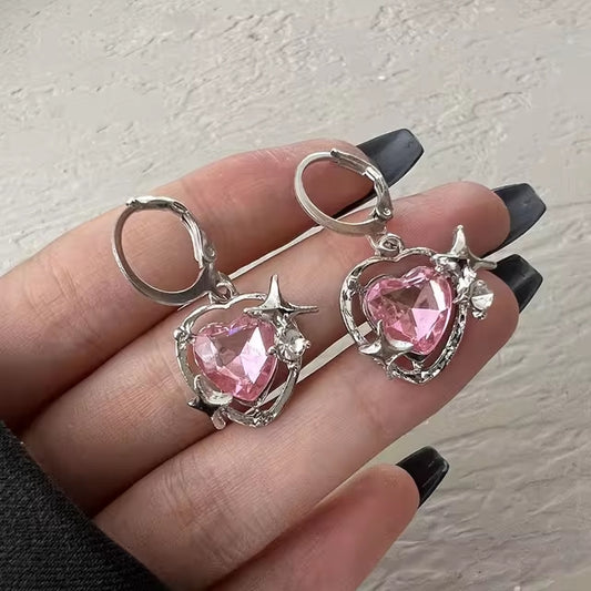 Pink Sparkle Heart Earrings