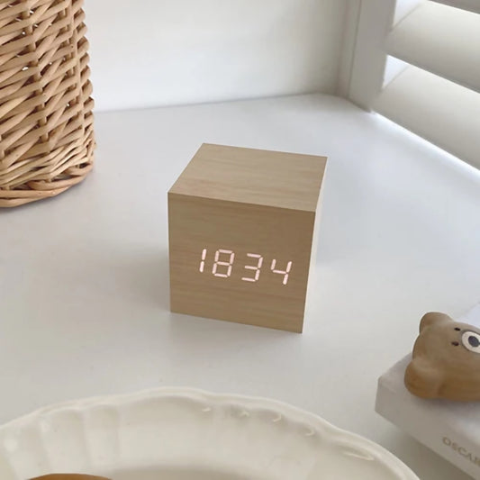 Cube Wooden Alarm Clock