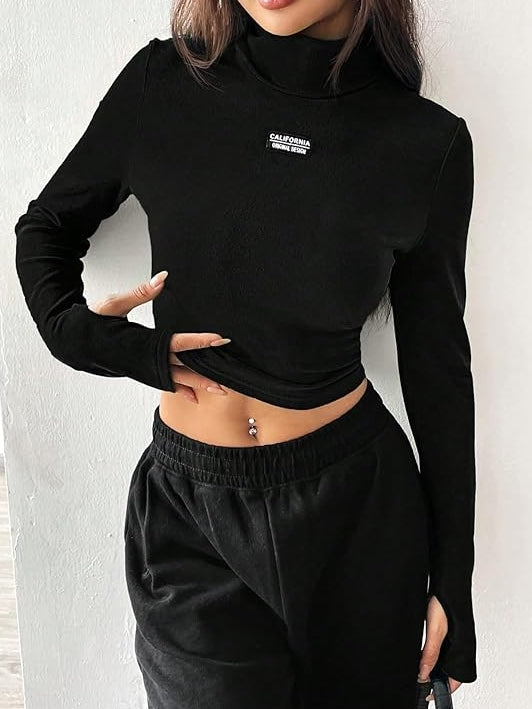 Black Long Sleeved Cropped Tee