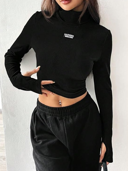 Black Long Sleeved Cropped Tee