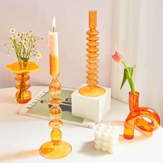 Colored Vintage Glass Candlesticks