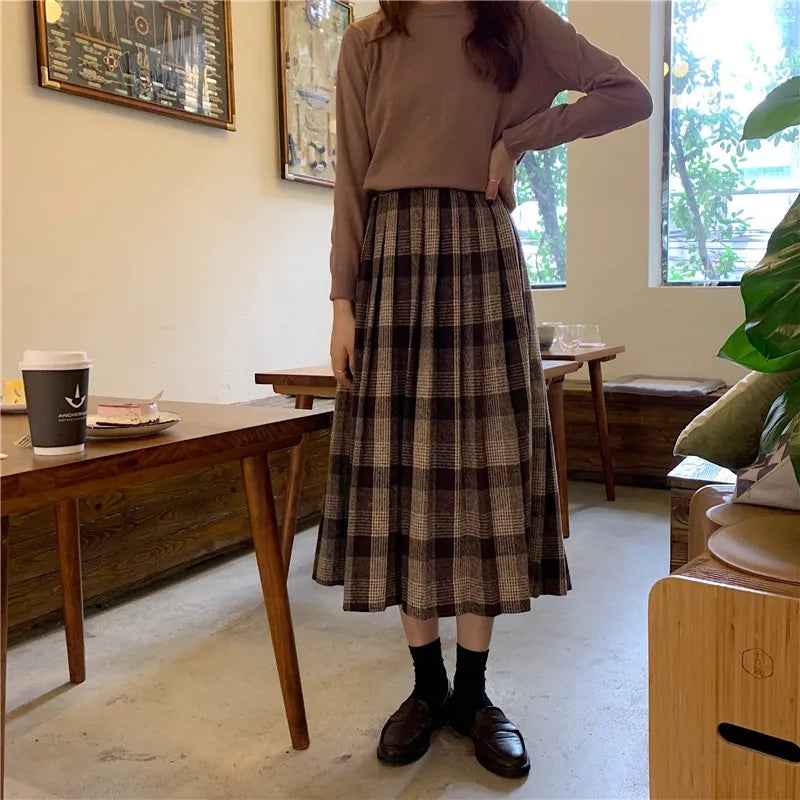 Academia Pleated Plaid Skirt