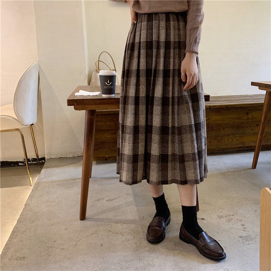 Academia Pleated Plaid Skirt